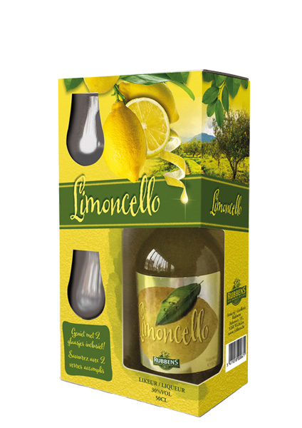 Limoncello geschenk met 1 fles 50cl + 2 glazen